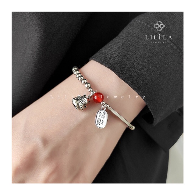 LẮC TAY BI MIX CHARM MÈO THẦN TÀI BẠC THÁI S925 LILILA JEWELRY