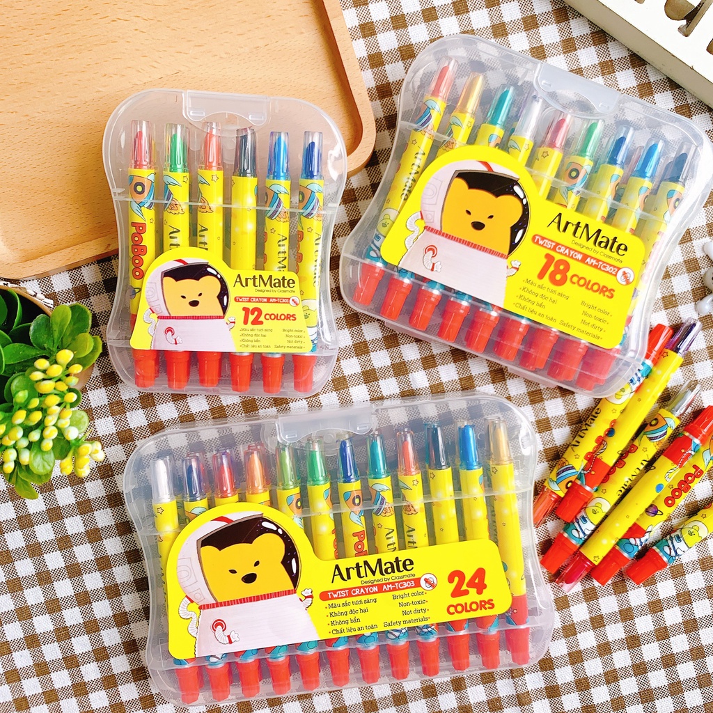 Bút sáp màu Classmate   dạng vặn/xoắn -12/18/24 màu  - tươi sáng, tư nhiên, bám giấy tốt -TC301/TC302/TC303 - Quế Anh