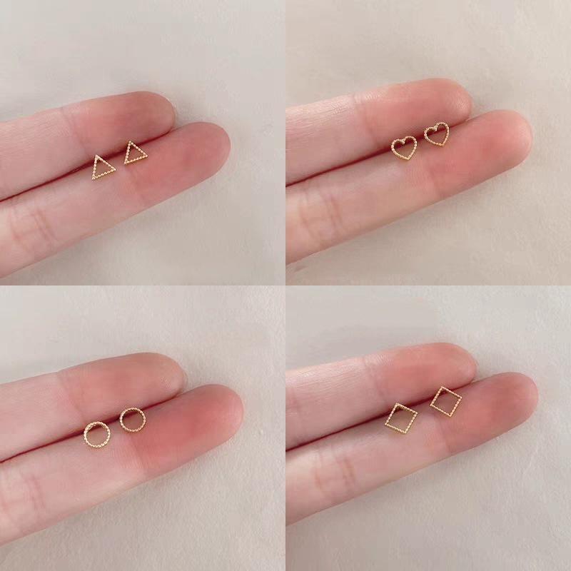 1 Cặp Bông Tai Hình Học Vuông / Tam Giác / Trái Tim Màu Vàng 14K Chống Dị Ứng Phong Cách Hàn Quốc Thời Trang Cho Nữ