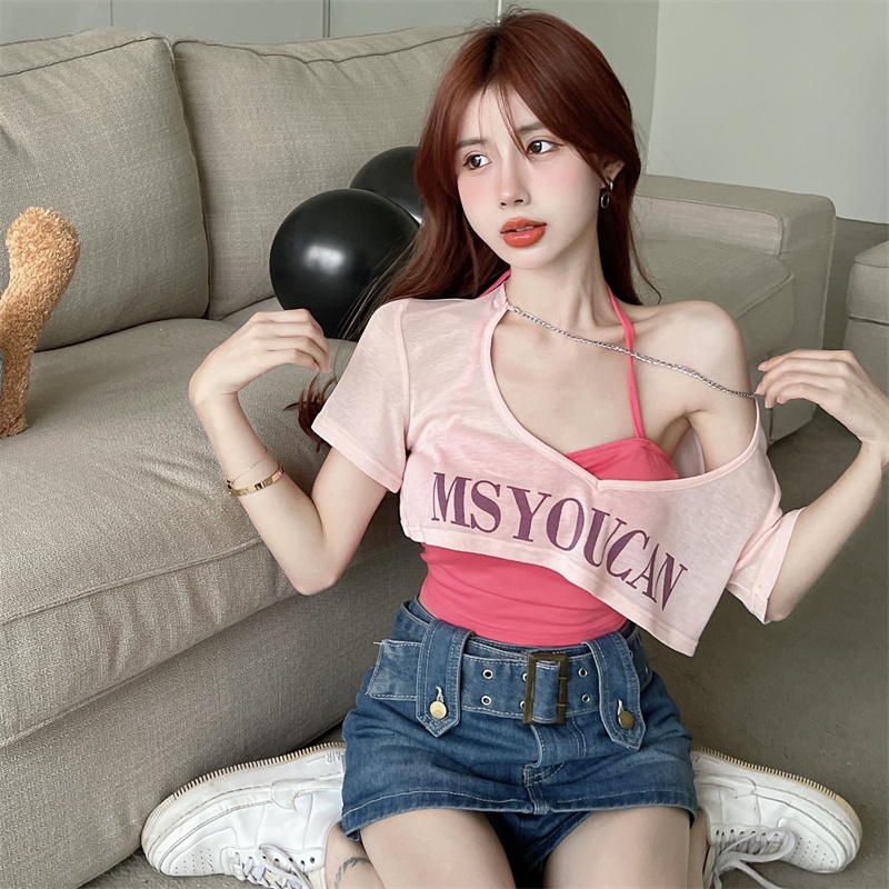 Set Áo Thun Tay Ngắn Phối Dây Và Áo 2 Dây Dáng Rộng Thời Trang Cá Tính Cho Nữ