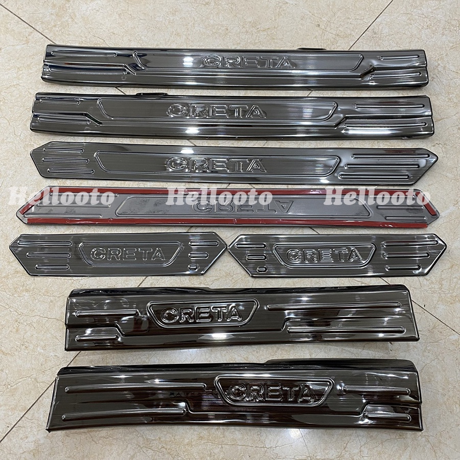 Ốp bậc cửa, nẹp bước chân trong, ngoài xe Hyundai Creta 2022-2023 chất liệu Titan cao cấp