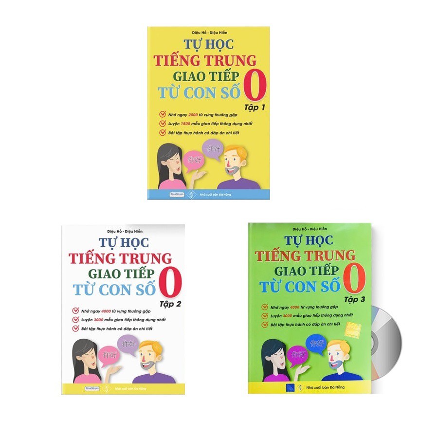 Sách - Combo: Tự Học Tiếng Trung Giao Tiếp Từ Con Số 0 Tập 1 Tập 2 Tập 3 + DVD Tài Liệu