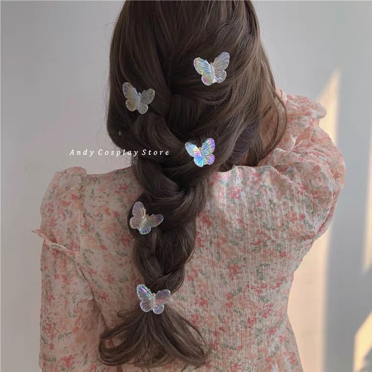 Kẹp tóc bướm trong suốt ánh màu