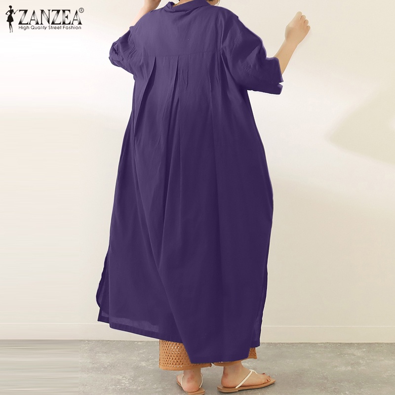 Đầm maxi ZANZEA tay lửng cổ bẻ thời trang cho nữ