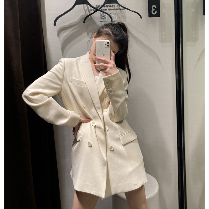 ÁO KHOÁC BLAZER ZARA NỮ TRẮNG VẠT ĐẮP CHÉO CÀI KHUY