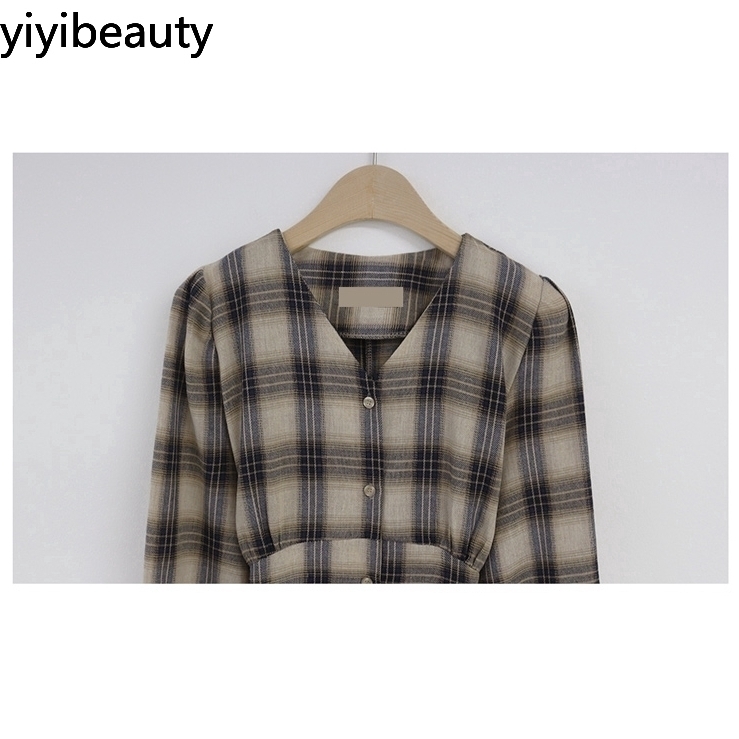 Đầm tay dài họa tiết sọc caro phong cách Hàn thời trang xinh xắn cho nữ | BigBuy360 - bigbuy360.vn