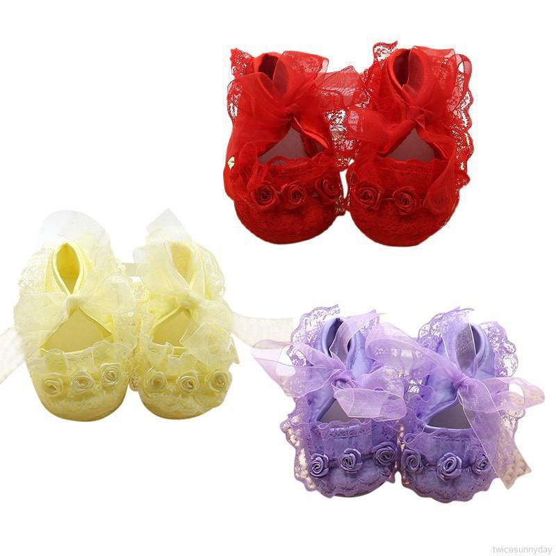 Giày tập đi đế mềm phối ren dễ thương tùy chọn màu sắc dành cho bé gái