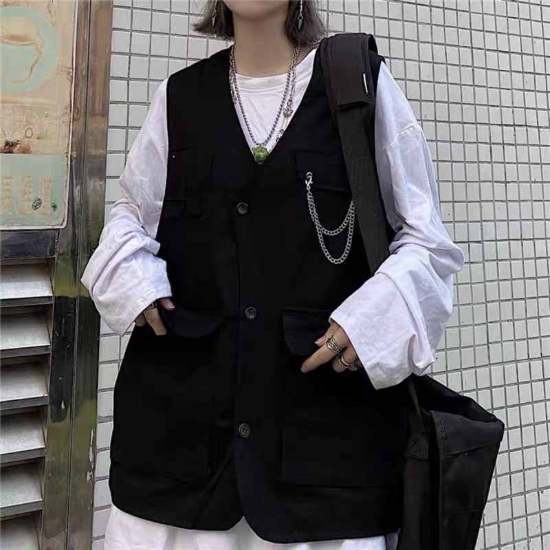 Áo Gile Kaki Nam Nữ Unisex có túi tặng kèm dây form rộng OVERSIZE - phong cách cá tính