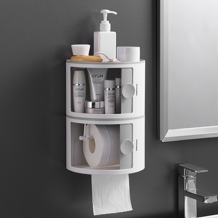 Kệ để đồ nhà tắm hình bán nguyệt có cửa kéo, đựng mỹ phẩm giấy vệ sinh đa năng thiết kế thông minh tiện lợi