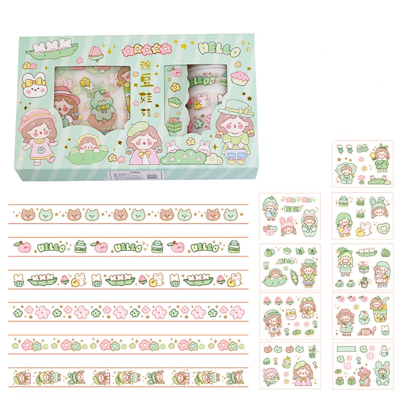 Hộp sticker và băng keo dán trang trí sổ lưu niệm DIY họa tiết hoạt hình dễ thương