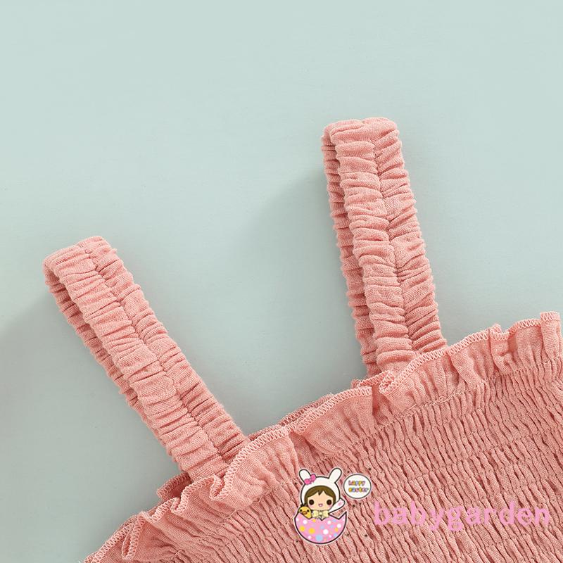 Bộ Áo Liền Quần Mùa Hè Không Tay Màu Trơn Có Diềm Xếp Nếp + Băng Đô Cho Bé Gái 0-24 Tháng Tuổi