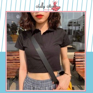 Áo Croptop Cổ Sơ Mi Basic 2 màu đen trắng