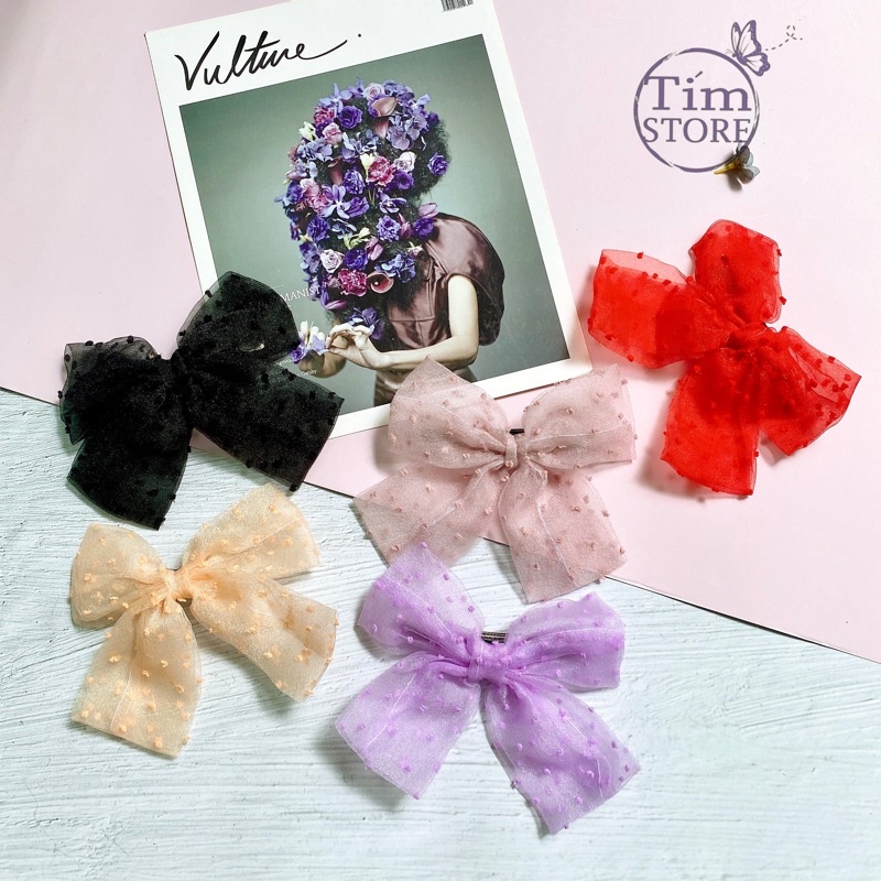 Kẹp tóc nữ nơ voan tuyết TÍM STORE phong cách hàn quốc sang đẹp