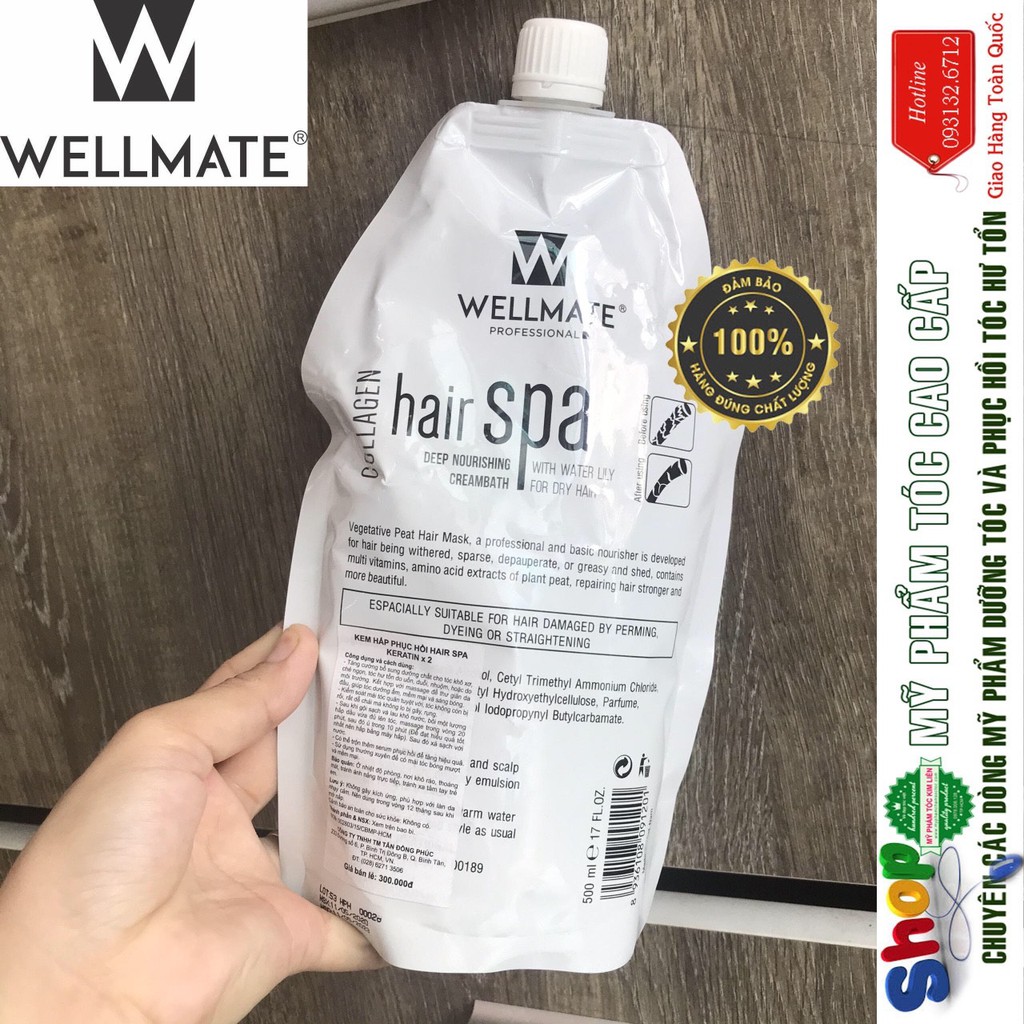 🌾Best Seller🎋[Wellmate-chính hãng]KEM HẤP PHỤC HỒI WELLMATE HAIR SPA KERATIN 500ML