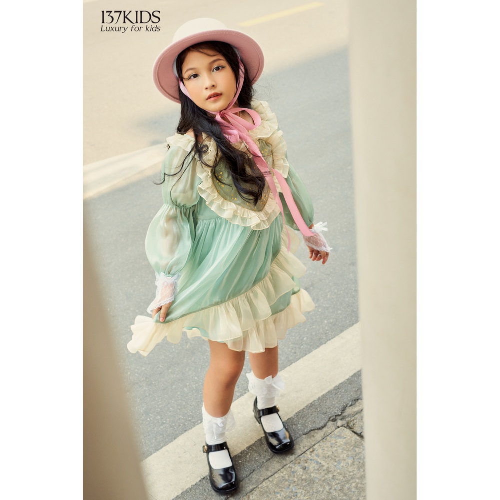 Váy công chúa Anna dài tay 137Kids thiết kế cổ bèo xinh xắn cho bé gái