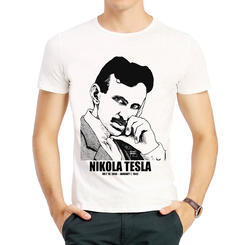 Áo Thun Nam Tay Ngắn In Chữ Nikola Tesla Cá Tính