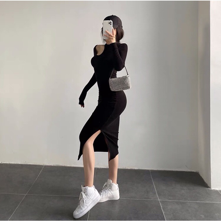 [ SIÊU CHECKCHI ] VÁY BODY KHOÉT VAI NỮ, VÁY LEN DÀI TAY ÔM SÁT CỰC PHONG CÁCH (TL4) | BigBuy360 - bigbuy360.vn