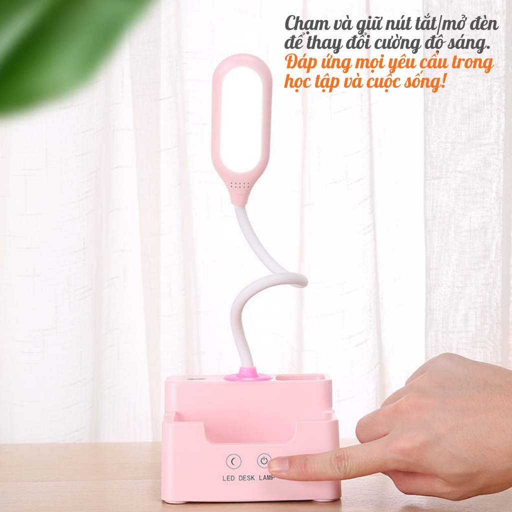 Đèn Học Để Bàn Tích Điện Đa Năng, Đèn LED Chống Cận Với 3 Màu Sáng Có Ngăn Chứa Đồ Dùng Và Cổng USB 5V