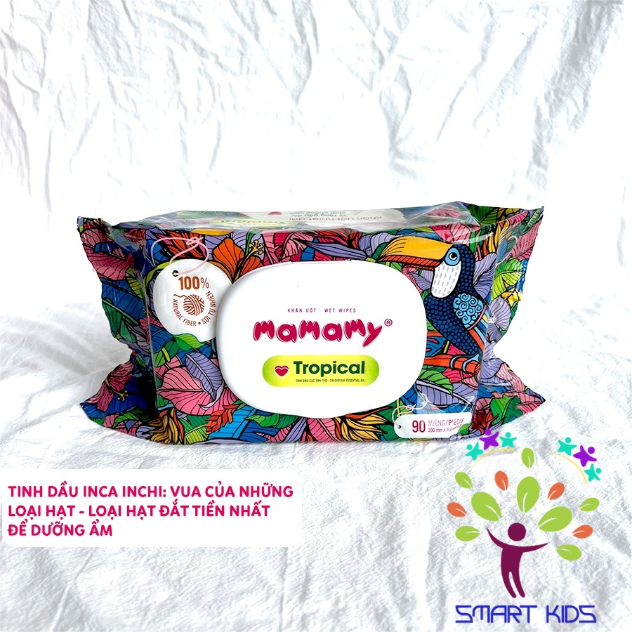 Khăn ướt Mamamy tropical premium - Combo 6 gói có nắp 60 tờ