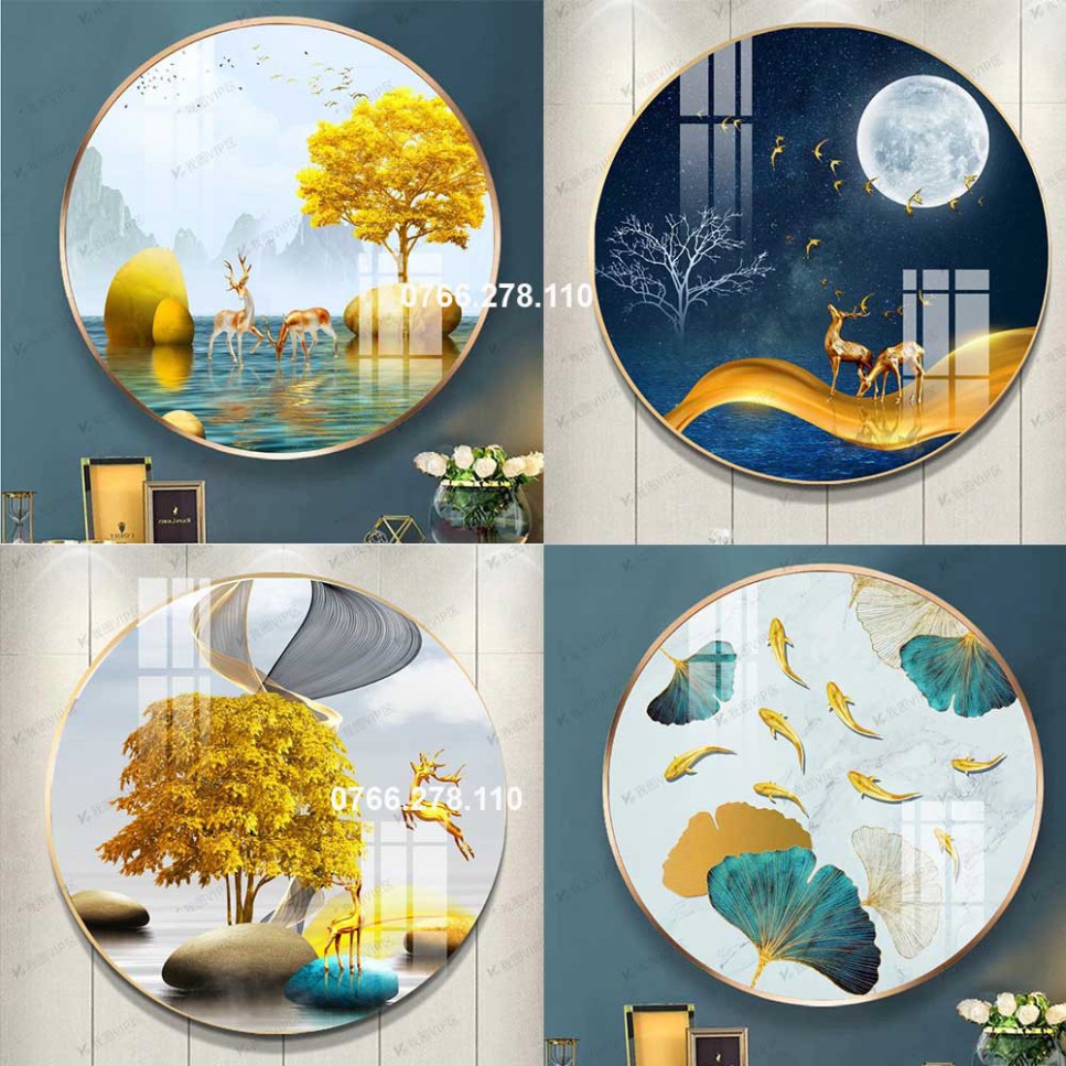 Tranh treo tường hình tròn - Tráng gương chất lượng cao, mặt bóng đẹp, xịn sò, tốt nhất thế giới