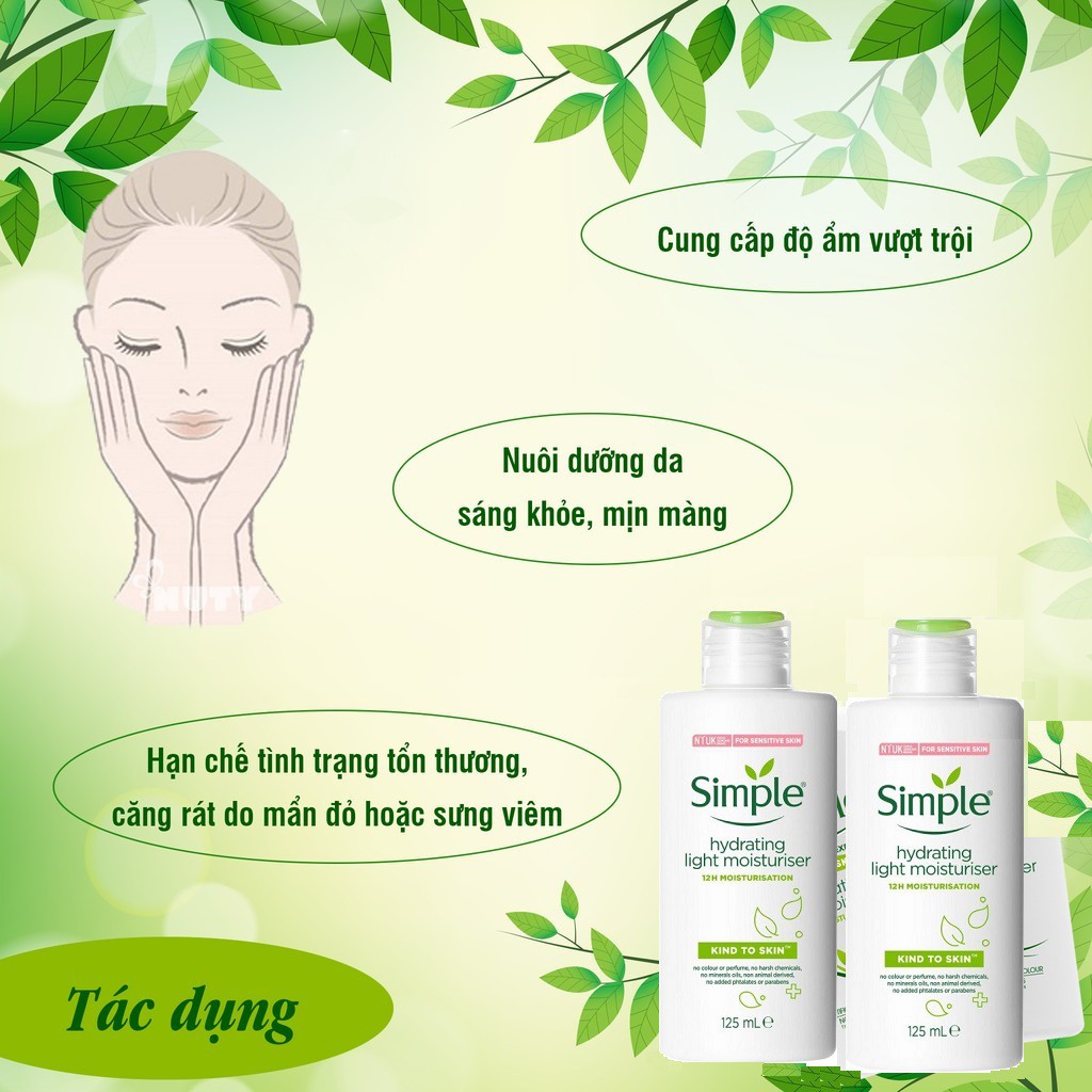 Combo 2 Chai Sữa Dưỡng Da Simple Cho Da Nhạy Cảm Kind To Skin Hydrating Light Moisturiser 125ml x 2