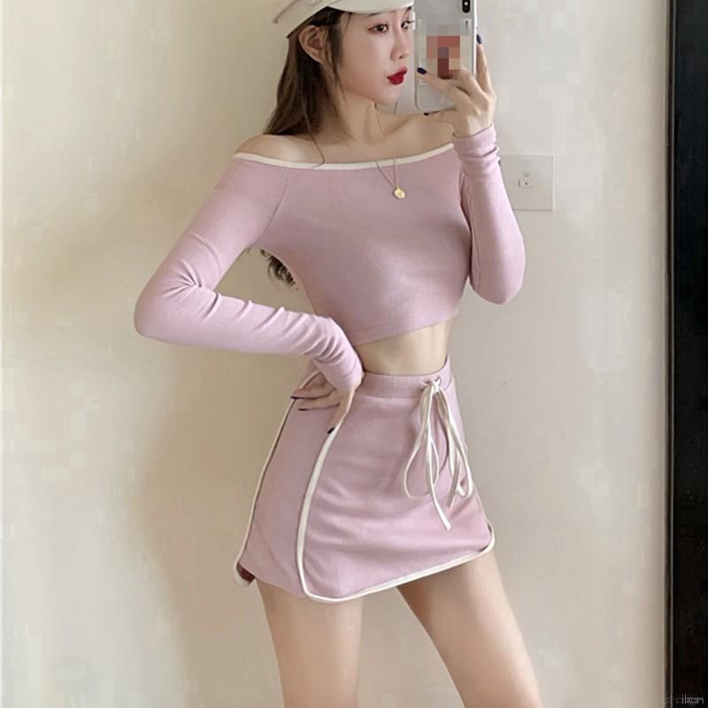 Bộ Áo Trễ Vai Và Chân Váy Dài Lưng Cao Thời Trang Nữ