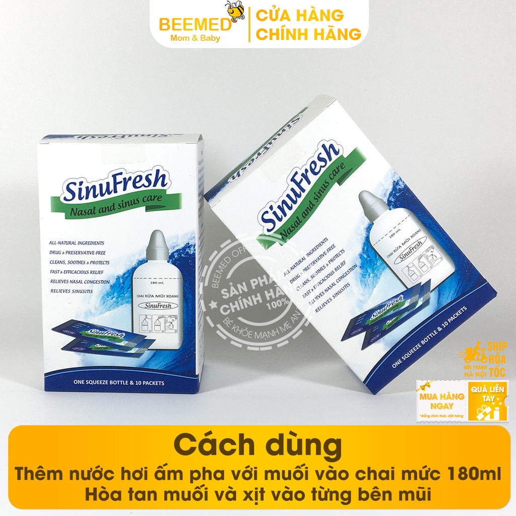 Bình rửa mũi SinuFresh Cát Linh - Tặng kèm 10 gói muối - Chăm soc mũi xoang - Chính hãng