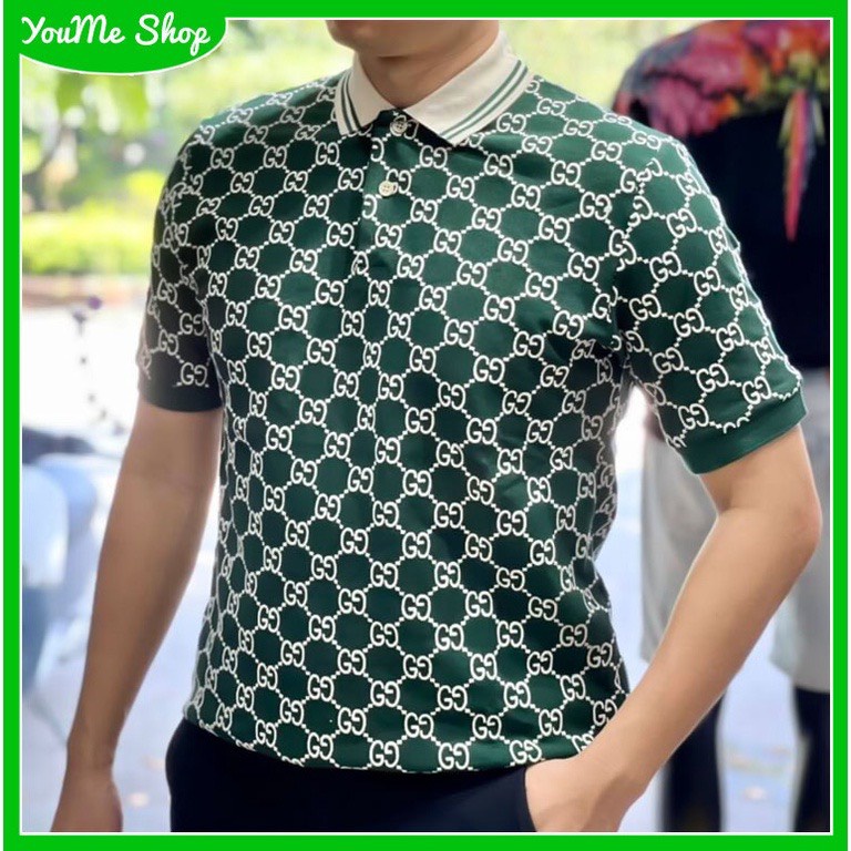 Áo thun polo GU.CCI cổ bẻ Unisex tay lỡ phom rộng , Áo phông Oversize nam nữ