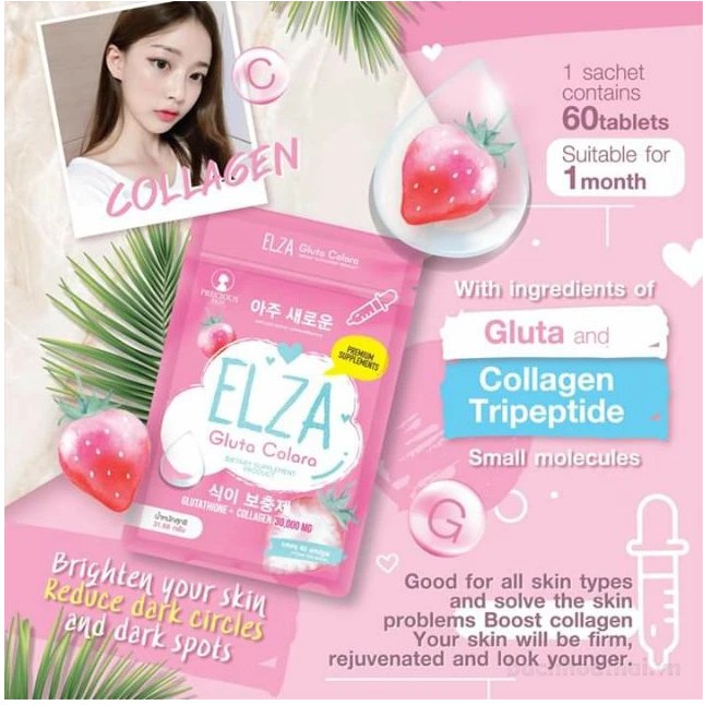 Viên uống trắng da mờ thâm nám tự nhiên Elza Gluta Corala Glutathione Collagen Thái Lan