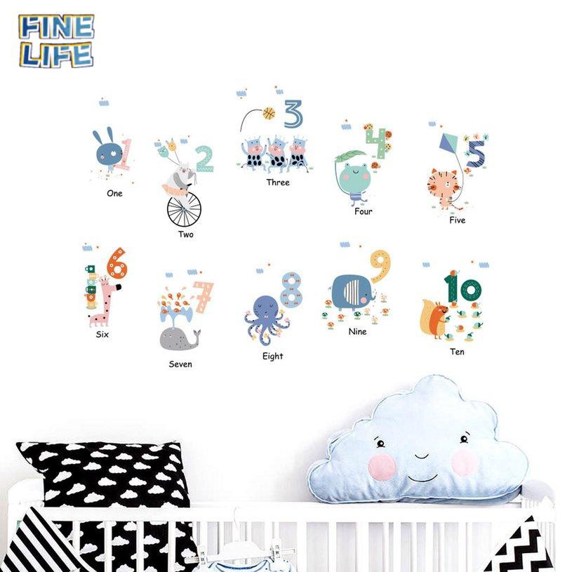 (12.12) Sticker Dán Tường Hình Con Thú Và Số Từ 1 Đến 10