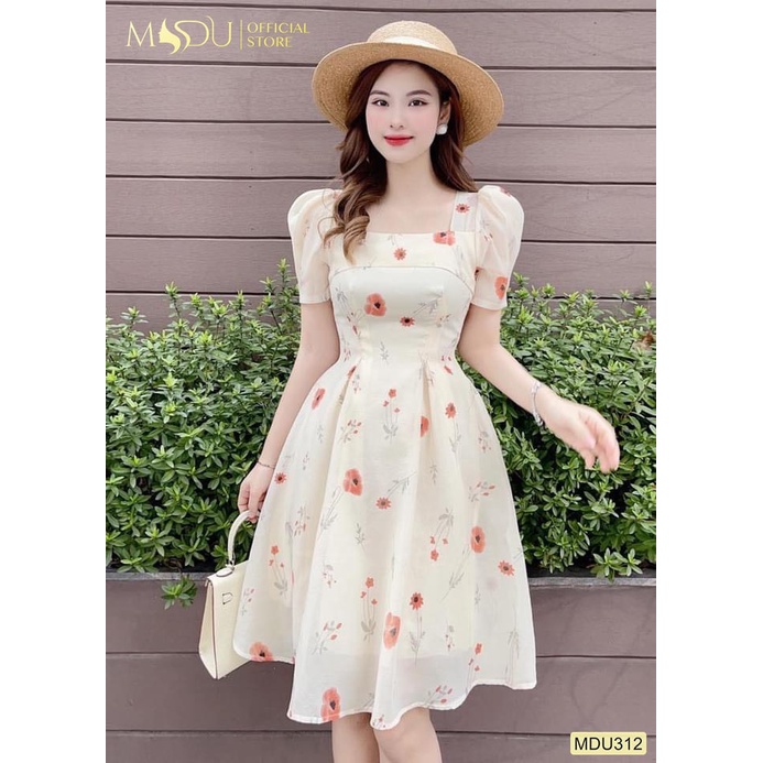 Đầm hoa nữ dáng xòe tay bồng cổ vuông MDU312 - THỜI TRANG THIẾT KẾ MDU