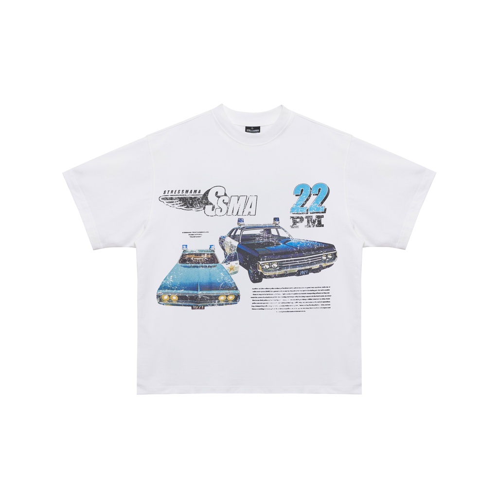 Áo thun Stressmama POLICE CAR BOXY T-SHIRT- WHITE