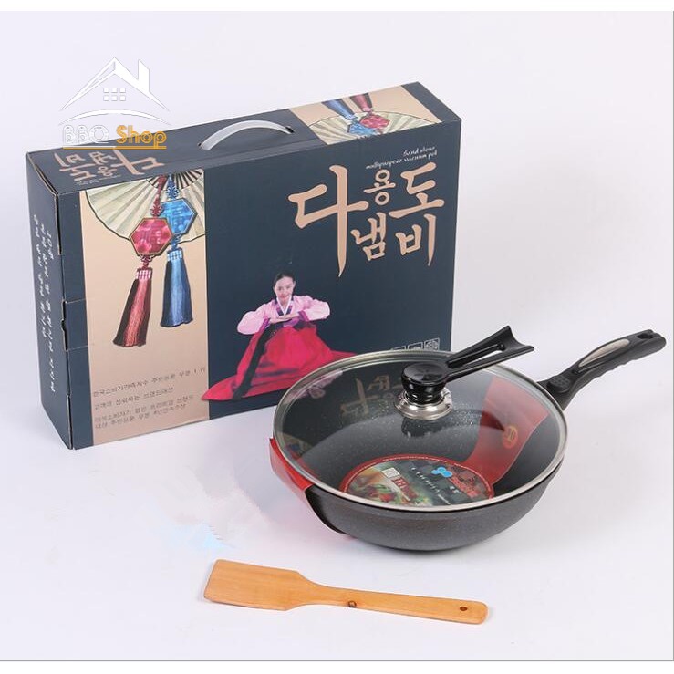 Chảo chống dính siêu bền đá sâu Coopia Hàn Quốc có nắp kính size 32cm dùng cho mọi loại bếp