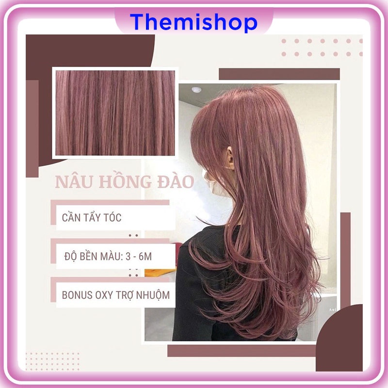 Thuốc Nhuộm Tóc Màu Nâu Hồng Đào Không Tẩy Tặng Oxy Trợ Nhuộm Găng Tay, Mũ Ủ