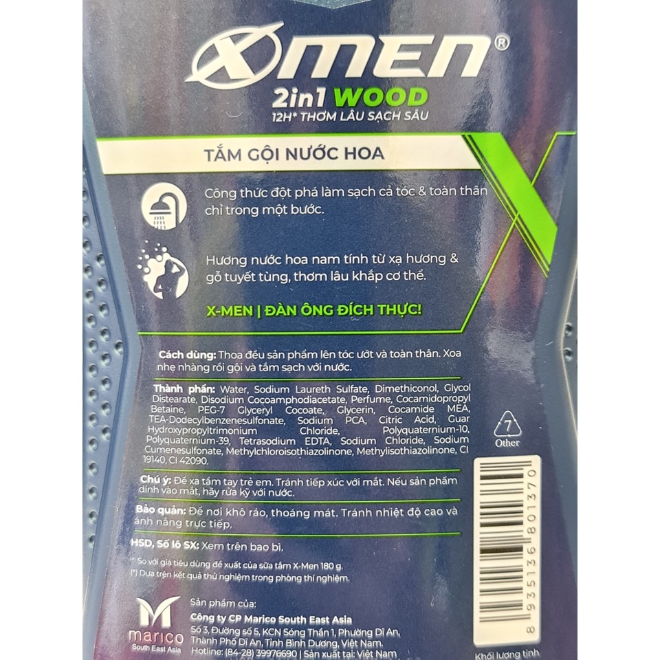 Sữa Tắm Hoặc Dầu Gội Hương Nước Hoa Xmen Wood 650g