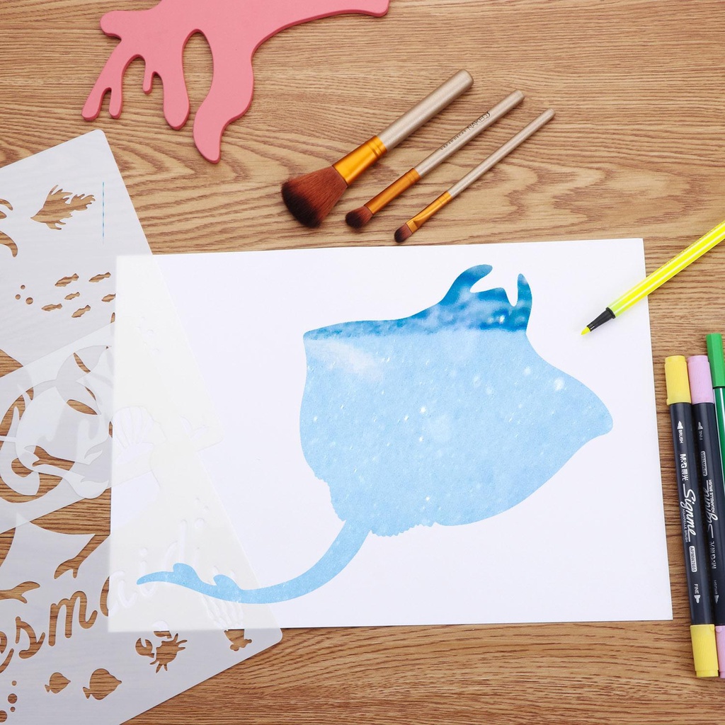 Set 16 / 20 Khuôn Vẽ Tranh Sơn Dầu Hình Sinh Vật Biển