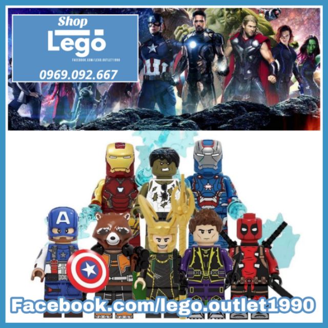 Xếp hình Iron Man - Captain America - Deadpool - Hawkeye - Hulk - Rocket Racoon - Loki Lego Minifigures POGO PG8271