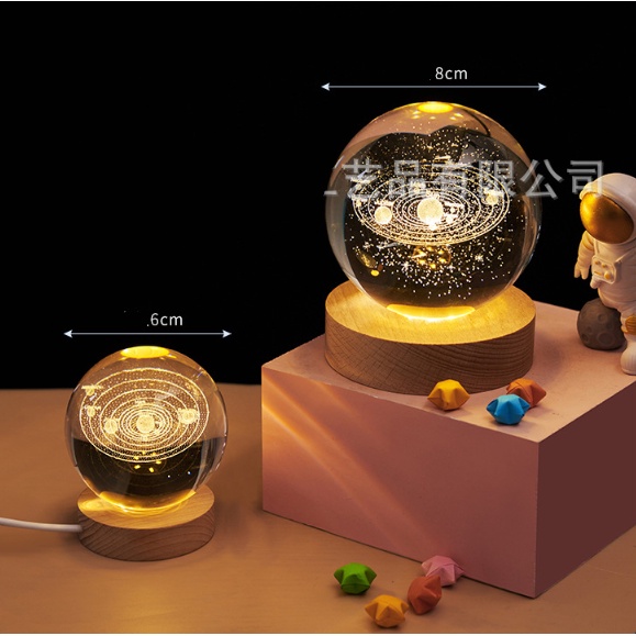 [Hàng sẵn Hỏa Tốc 2H] Quả cầu thủy tinh khắc 3D trong suốt, đèn Led để bàn Decor
