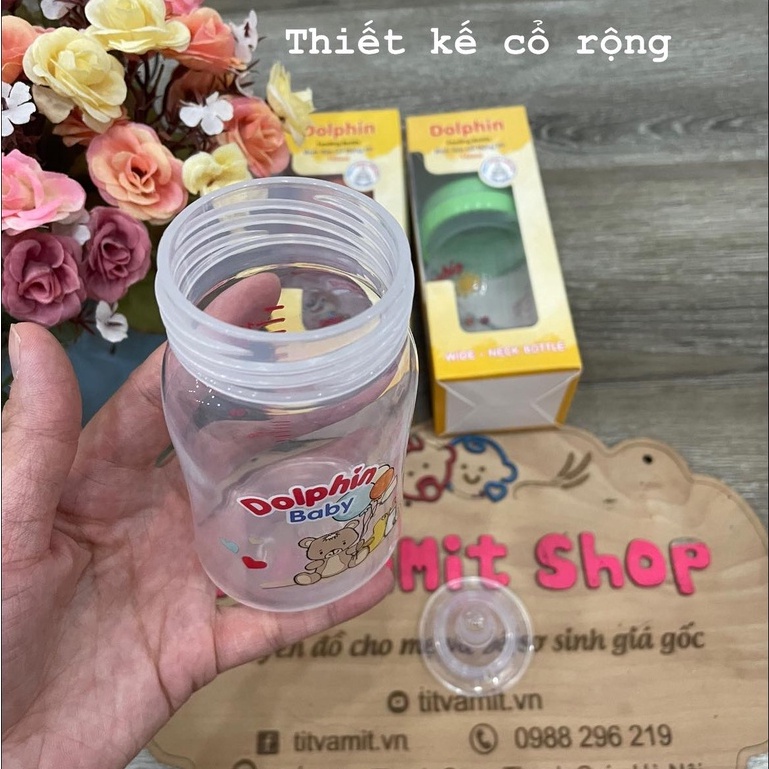 [Tặng kèm 1 núm] Bình sữa cổ rộng Dolphin 160ml, 240ml cho bé