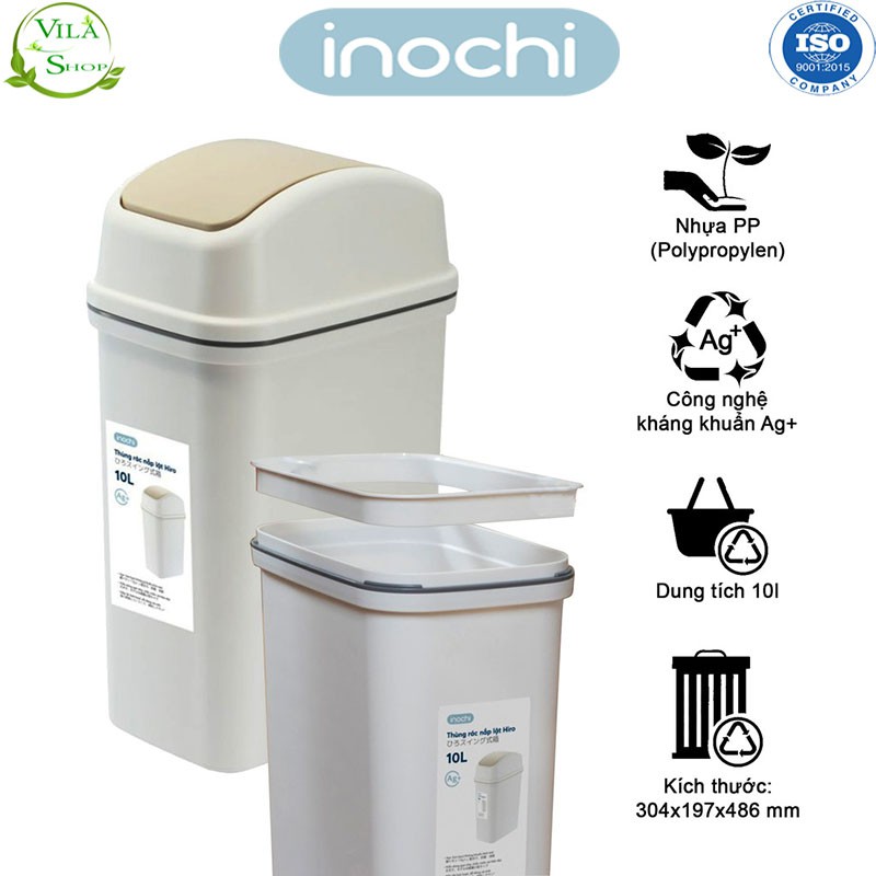 Thùng Đựng Rác, Thùng Rác Nhựa Nắp Lật Thông Minh Inochi 5L-10L 15L, Hàng Xuất Nhật - Châu Âu - EU