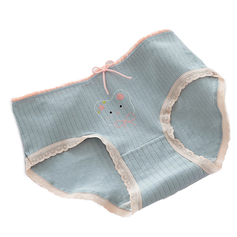 Cute Bear Pattern Women Underpants Cozy Cotton Crotch Summer Cool Students Underwear Girls Mid-Waist Briefs