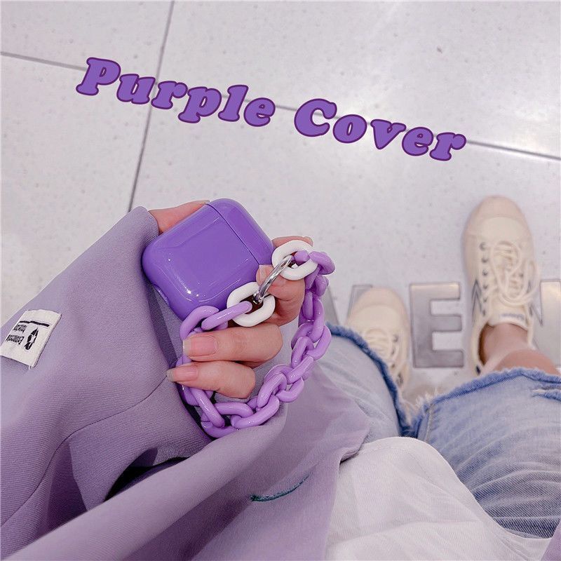 Vỏ bảo vệ hộp sạc tai nghe compatible for airpods 3 GEN 2021  Pro3 generation 1 2 có vòng đeo tay màu tím dễ thương 1