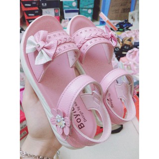 Dép Sandal Nơ Hồng Đính Đá Hình Bông Hoa Màu Hồng Trắng