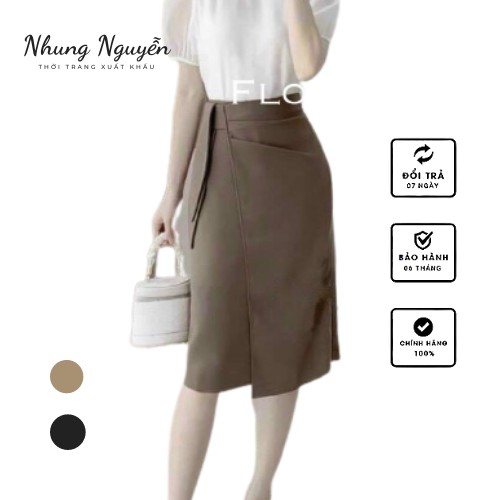Chân váy công sở dáng A ôm body, vạt lá chéo cách điệu trẻ trung, vải hai biên cao cấp | BigBuy360 - bigbuy360.vn