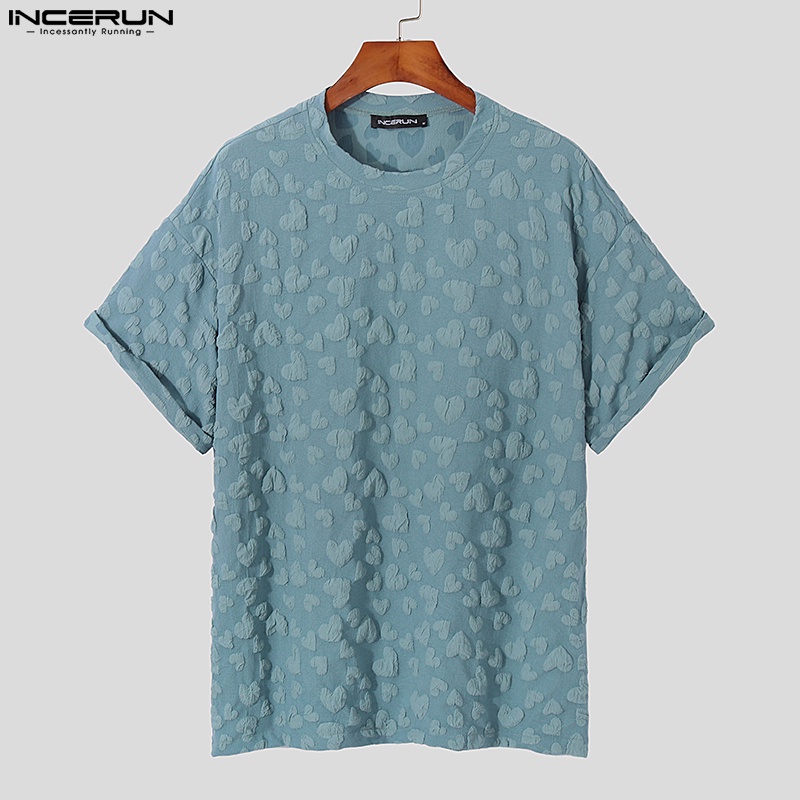 Áo thun ngắn tay INCERUN cổ tròn in hình đơn giản 3 màu tùy chọn thời trang mùa hè cho nam