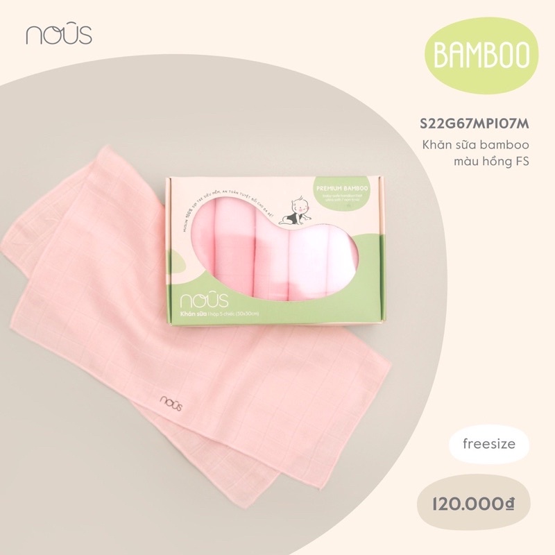 Set 5 Khăn Sữa Bamboo NOUS Sợi tre Mềm Mại Không Bám Bụi Vải Chính Hãng Nous Mẫu Mới