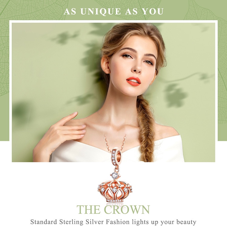 Hạt phụ kiện Bamoer SCC1121 thiết kế phong cách vương miện màu vàng hồng thời trang đẹp mắt