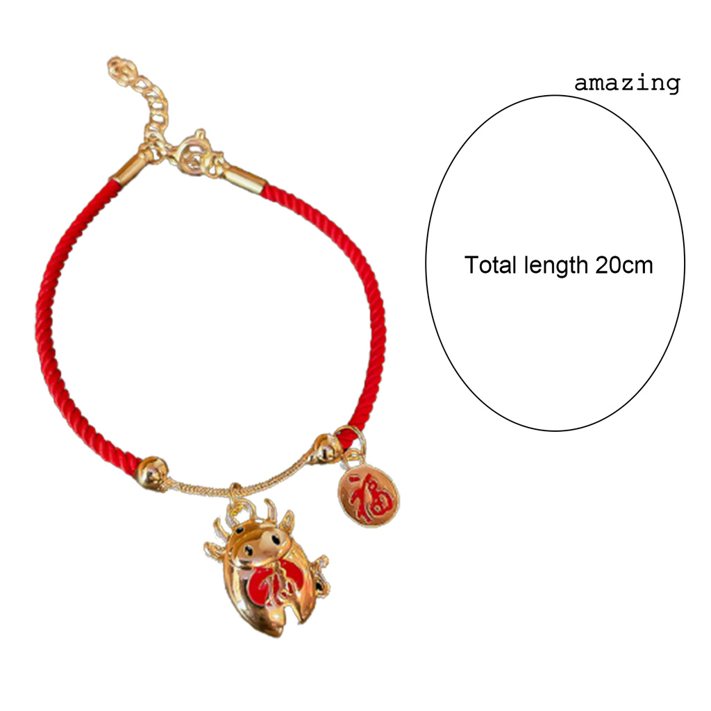 [AM] Braided Bracelet Chinese Zodiac Lucky Symbol Alloy Adjustable Charm Ox Bangle for Spring Festival