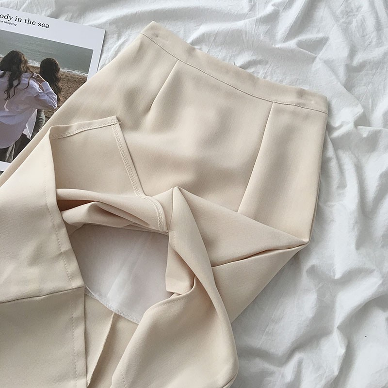 Chân váy Midi dài Lưng cao 2 lớp Xẻ sau Màu trơn Dáng chữ A Ulzzang Hàn Quốc