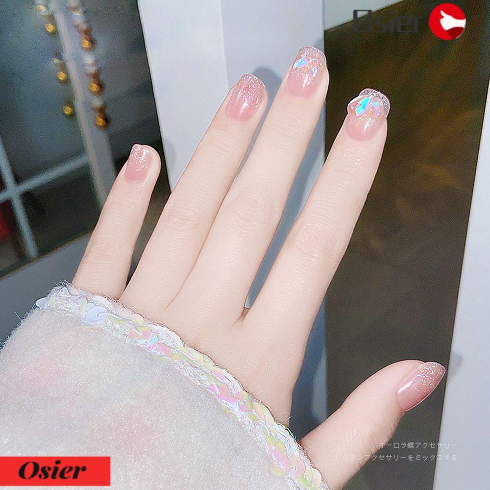 Set 1 / 24 Móng Tay Giả Cực Quang Dạng Nhấn Phong Cách Pháp|Móng Tay Giả